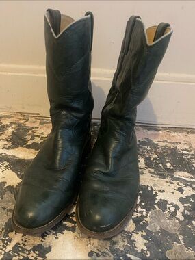 Vintage Justin Classic Leather Cowboy Boots in Dark Green